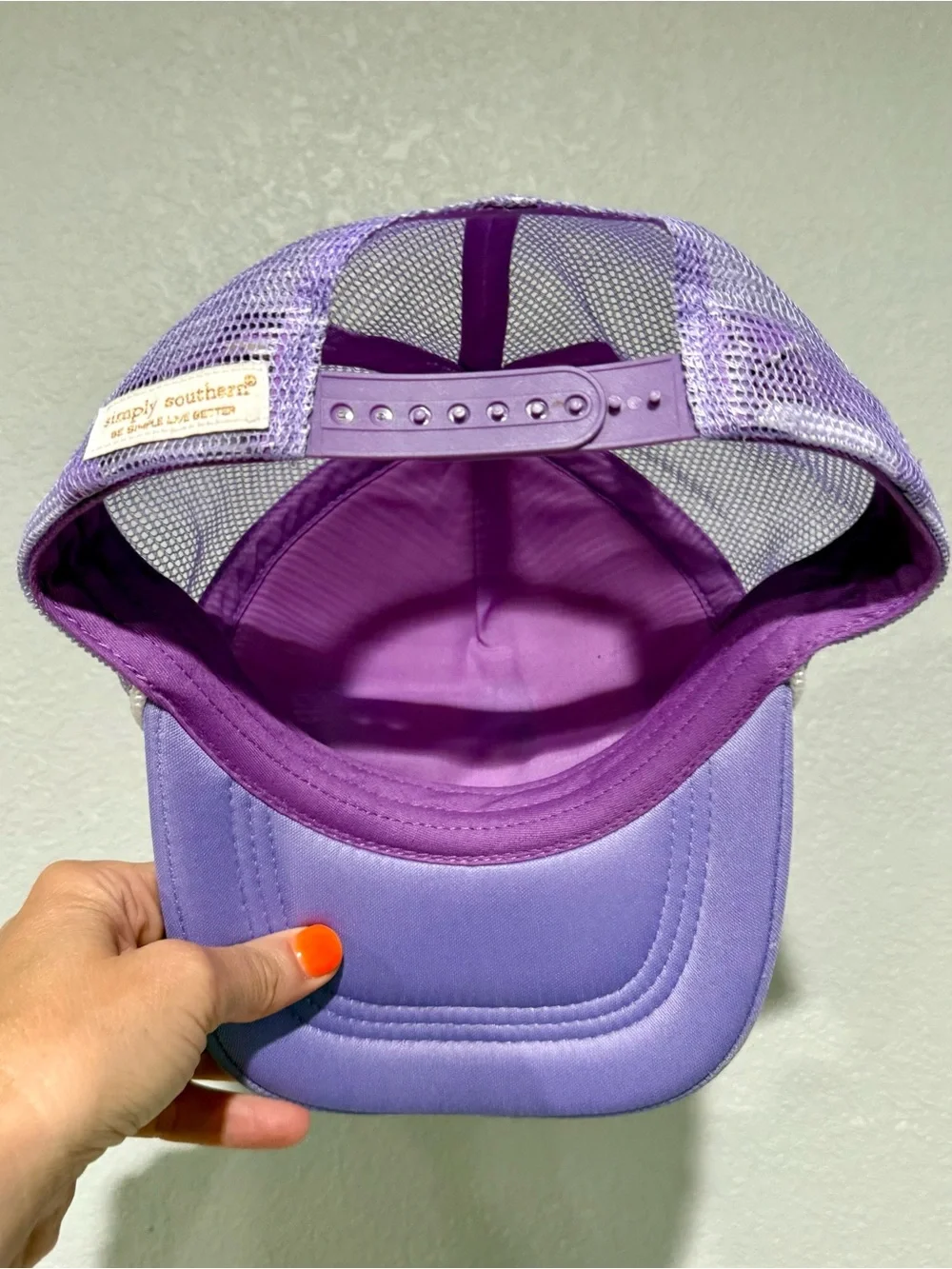 Simply Southern Lavender 'Happiness' Colorful Chenille Trucker Hat